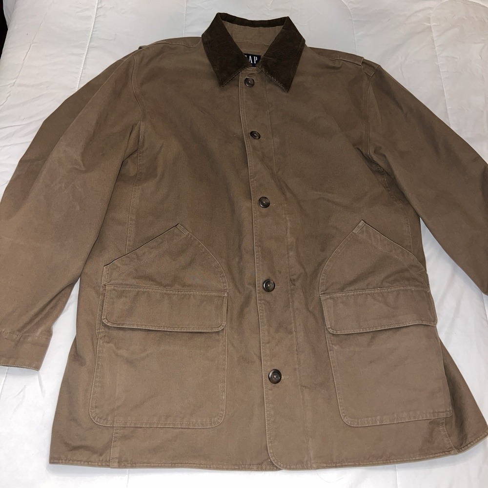 Vtg GAP Jacket Mens XXL Brown Chore Barn Coat Button Corduroy Collar Quilted